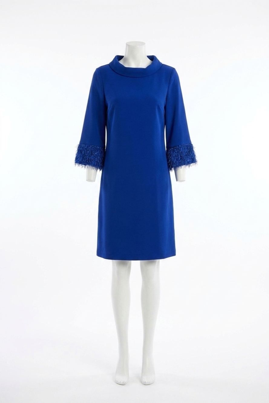 NEW JOSEPH RIBKOFF silky knit & novelty a-line dress in sapphire blue